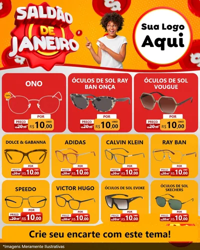 Modelo de Rede Social para Feed Instagram com o tema Saldão de Janeiro para Óticas
