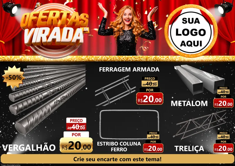 Modelo de Encarte para Encarte A4 Horizontal com o tema Ofertas da Virada para Ferragens