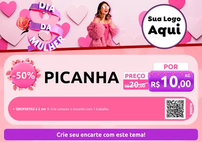 Modelo de Cartaz para Cartaz A4 Horizontal com o tema Dia da Mulher para Açougue