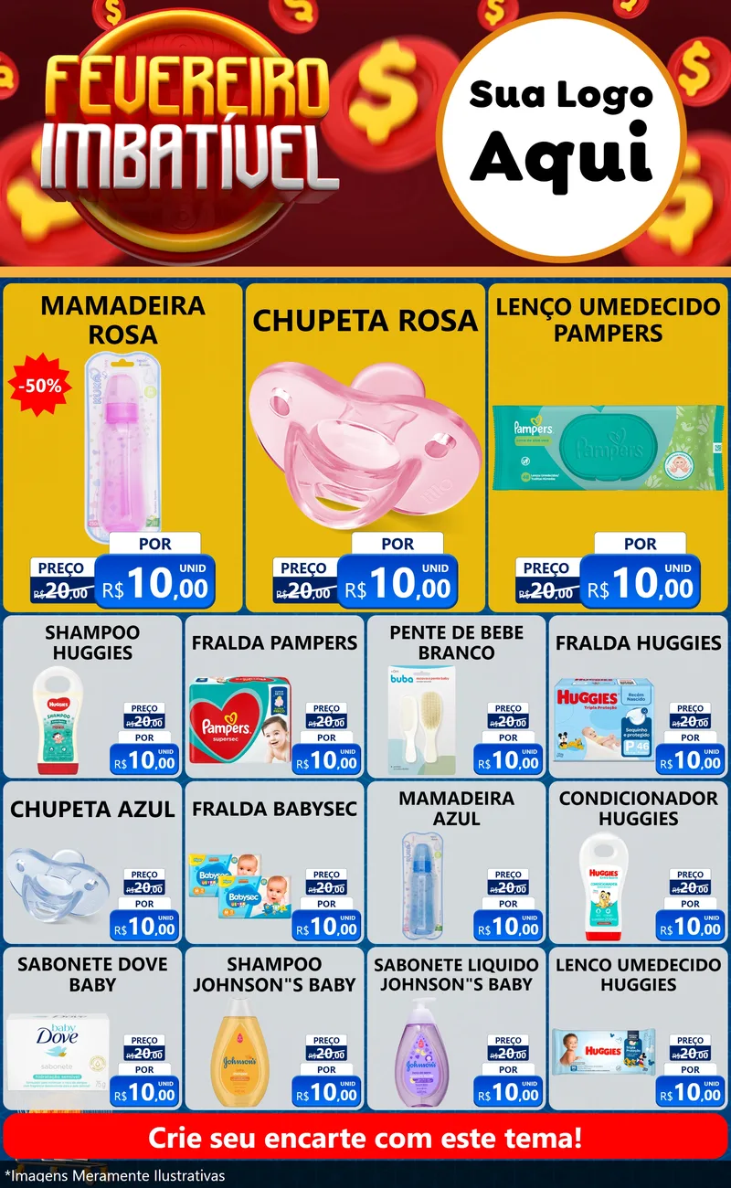 Modelo de Encarte para Encarte Grande com o tema Fevereiro Imbatível para Bebês