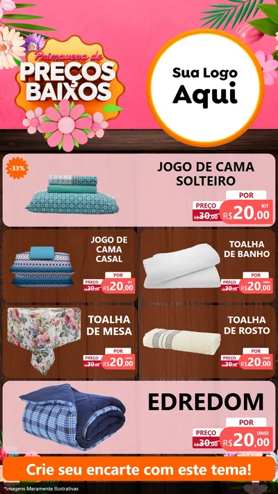 Modelo de TV para TV Vertical com o tema Primavera de Preços Baixos para Cama, Mesa e Banho