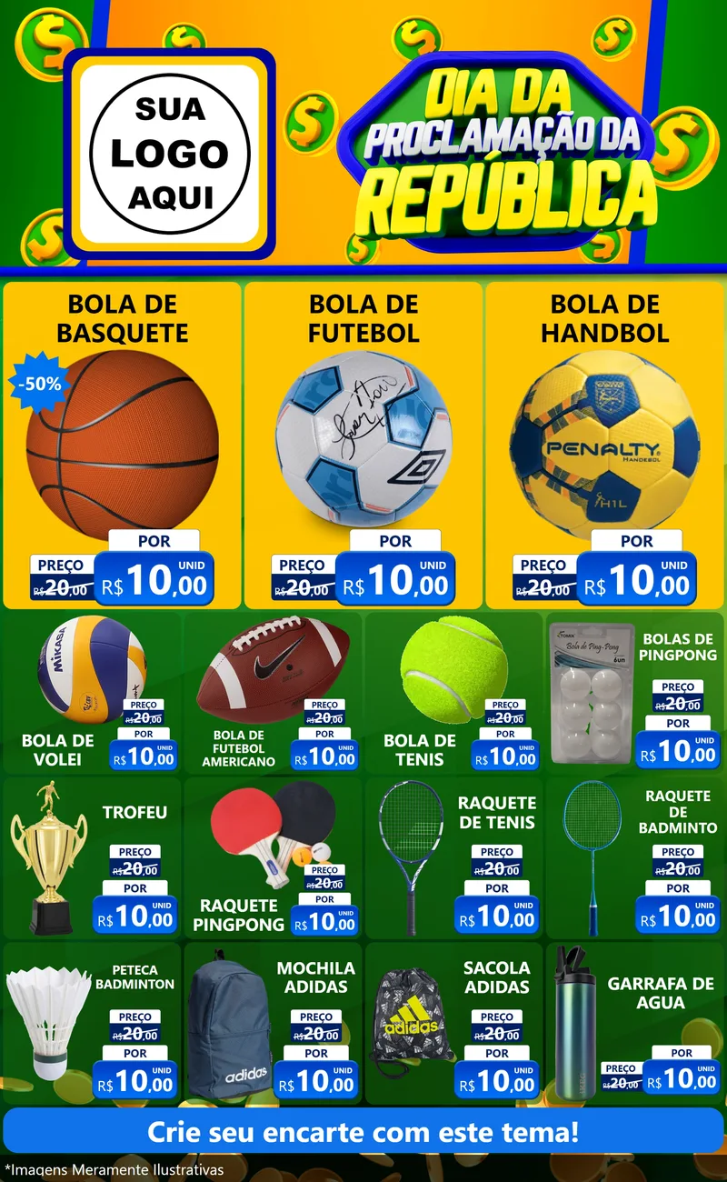 Modelo de Encarte para Encarte Grande com o tema Dia Da Proclamação da República para Artigos Esportivos
