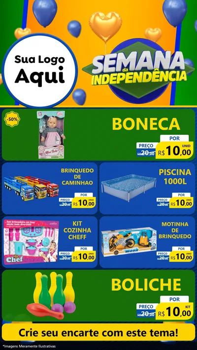 Modelo de TV para TV Vertical com o tema Semana da Independência para Brinquedos