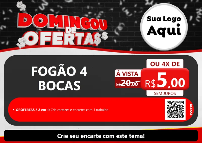 Modelo de Cartaz para Cartaz A4 Horizontal com o tema Domingou de Ofertas para Móveis e Eletro