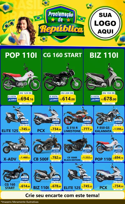 Modelo de Encarte para Encarte Grande com o tema Proclamação da República para Concessionaria de Motos