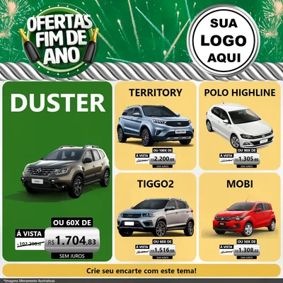 Modelo de Rede Social para Feed Facebook com o tema Ofertas Fim de Ano para Concessionaria de Carros