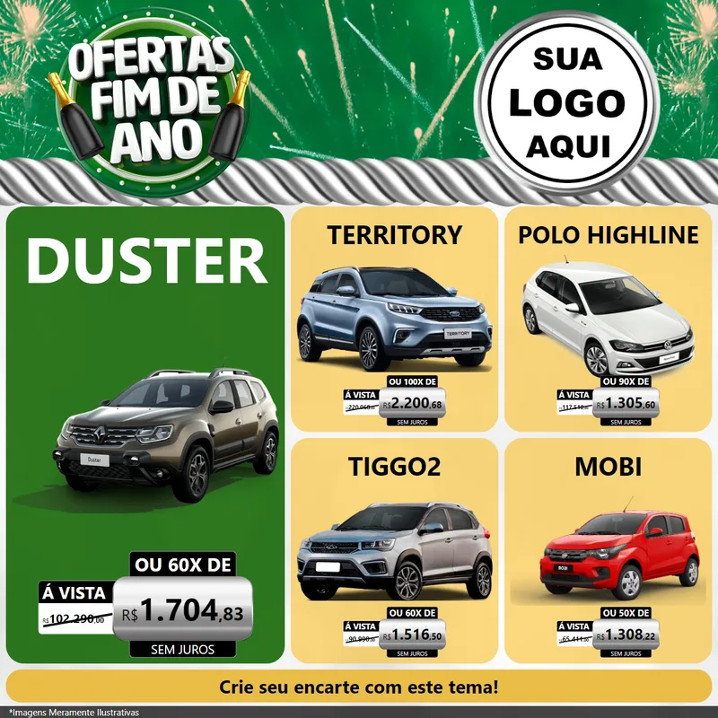 Modelo de Rede Social para Feed Facebook com o tema Ofertas Fim de Ano para Concessionaria de Carros