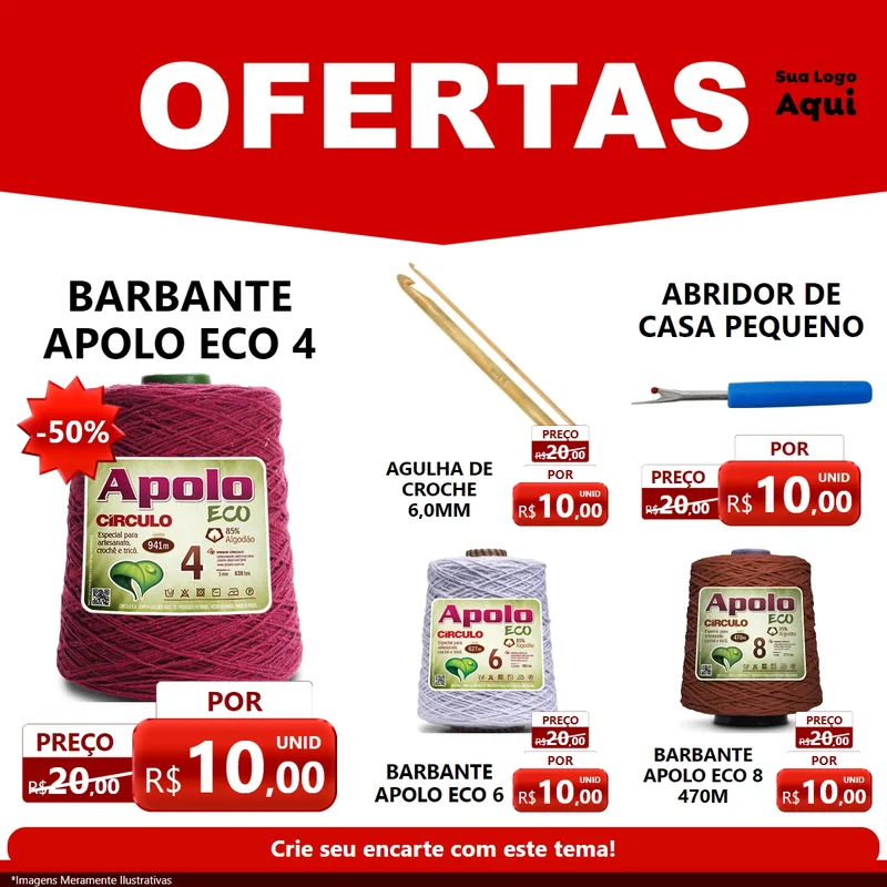 Modelo de Rede Social para Feed Facebook com o tema Ofertas Vermelho Cartaz para Armarinho e Aviamentos