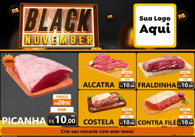 Modelo de Encarte para Encarte A4 Horizontal com o tema Black November para Açougue