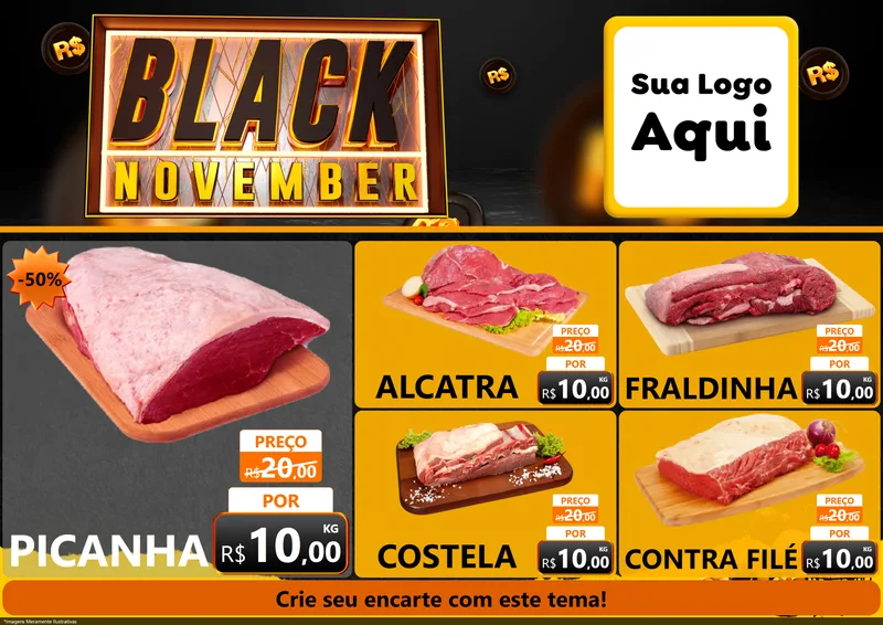 Modelo de Encarte para Encarte A4 Horizontal com o tema Black November para Açougue