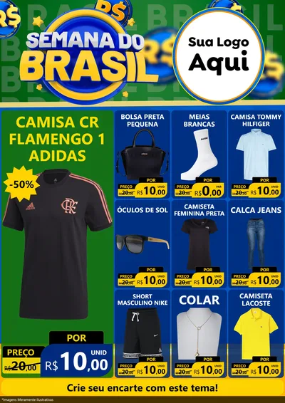 Modelo de Encarte para Encarte A4 Vertical com o tema Semana Do Brasil para Roupas e acessórios