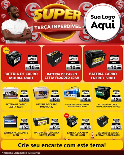 Modelo de Rede Social para Feed Instagram com o tema Super Terça Imperdível para Baterias Elétricas
