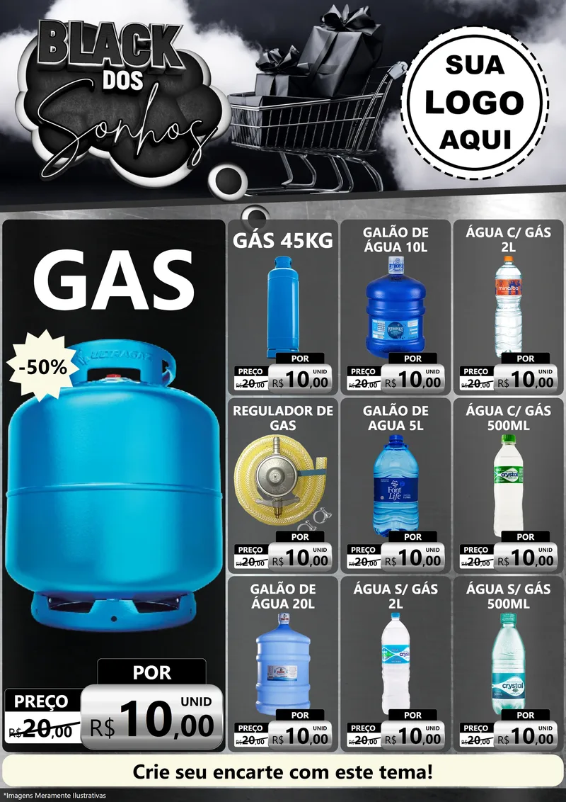 Modelo de Encarte para Encarte A4 Vertical com o tema Black dos Sonhos para Água e gás
