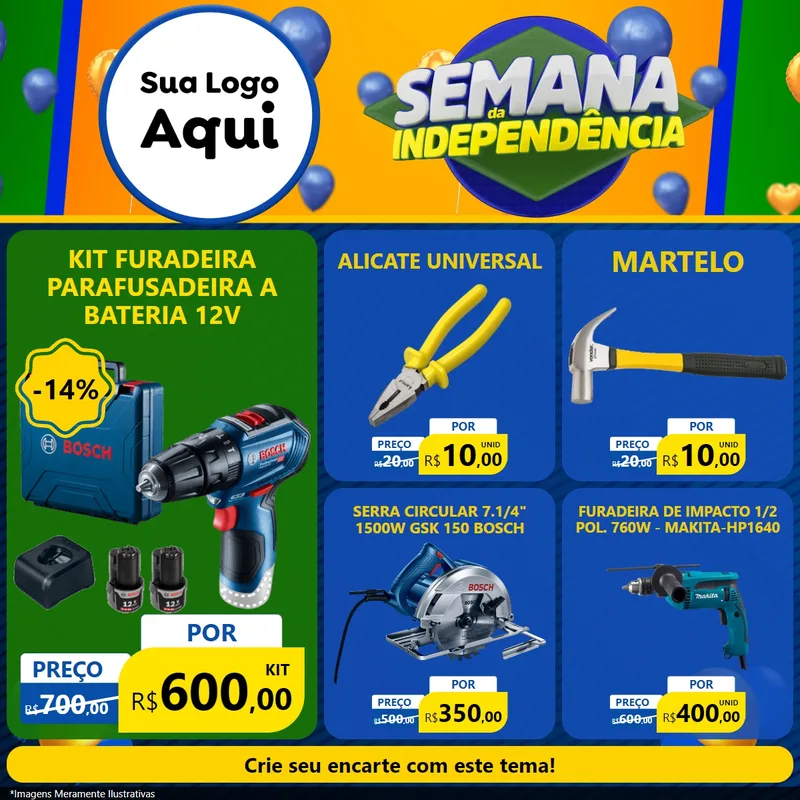 Modelo de Rede Social para Feed Facebook com o tema Semana da Independência para Maquinas e Ferramentas