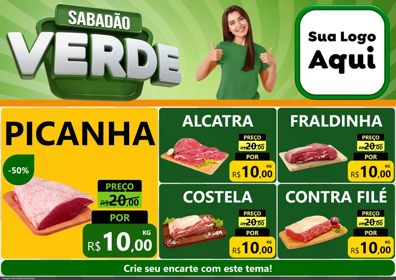 Modelo de Encarte para Encarte A4 Horizontal com o tema Sabadão Verde para Açougue