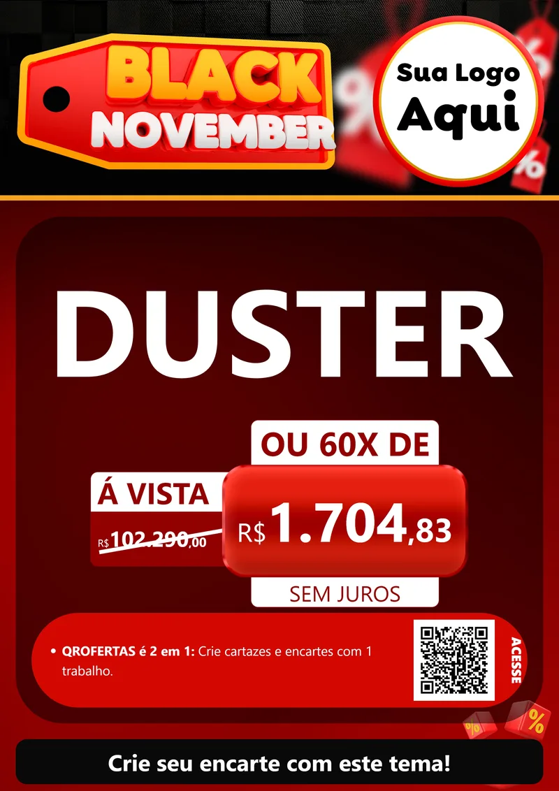 Modelo de Cartaz para Cartaz A4 Vertical com o tema Black November para Concessionaria de Carros