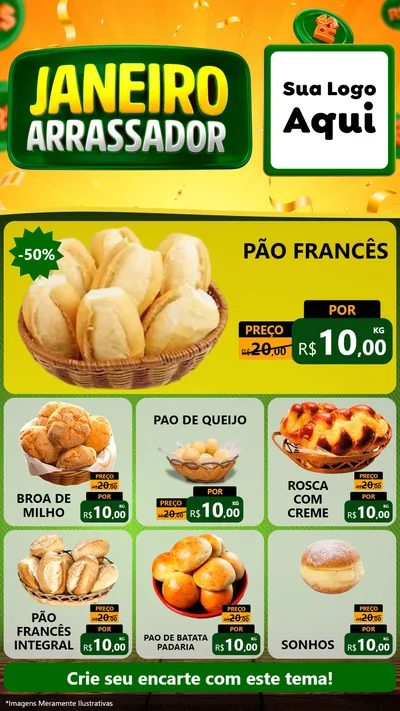Modelo de Rede Social para Stories com o tema Janeiro Arrasador para Padaria