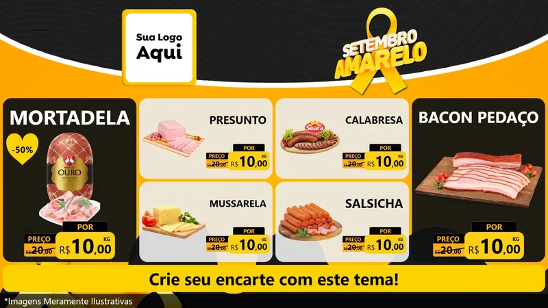 Modelo de TV para TV Horizontal com o tema Setembro Amarelo para Frios e Laticínios