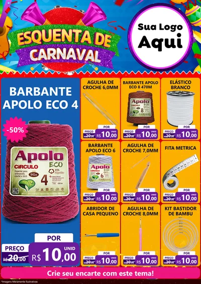 Modelo de Encarte para Encarte A4 Vertical com o tema Esquenta de Carnaval para Armarinho e Aviamentos