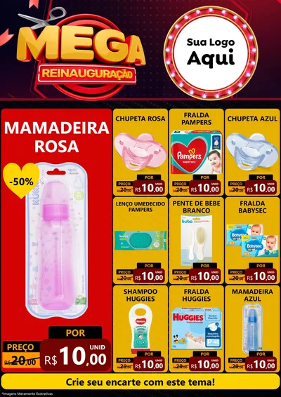 Modelo de Encarte para Encarte A4 Vertical com o tema Mega Reinauguração para Bebês