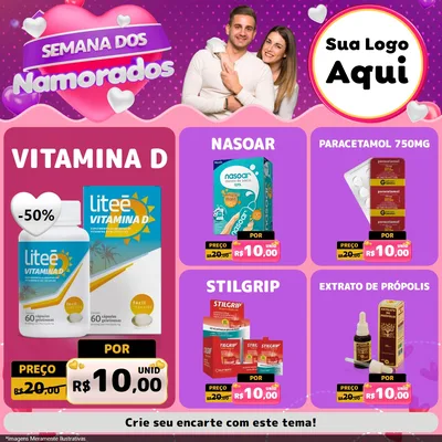 Modelo de Rede Social para Feed Facebook com o tema Semana dos Namorados para Farmácia