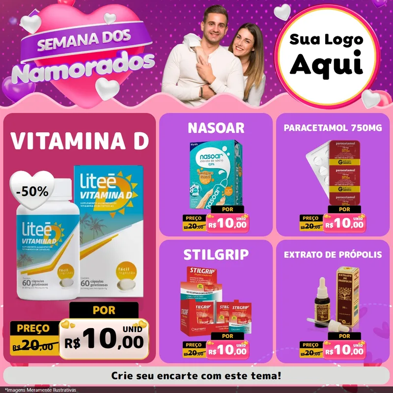 Modelo de Rede Social para Feed Facebook com o tema Semana dos Namorados para Farmácia