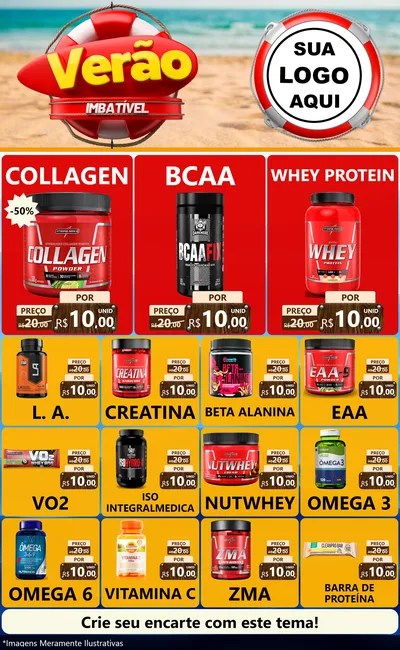 Modelo de Encarte para Encarte Grande com o tema Verão Imbatível para Suplementos alimentares