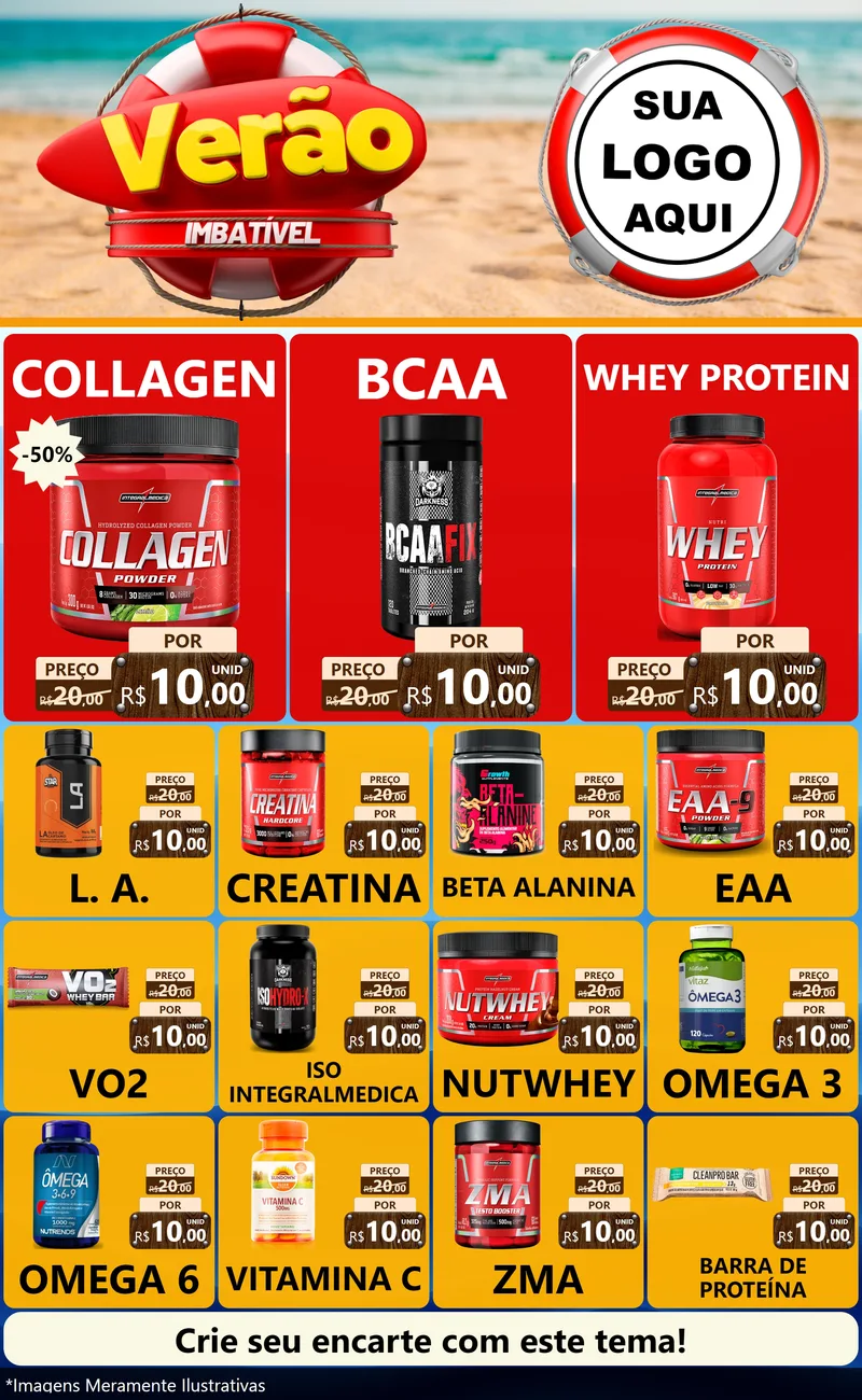 Modelo de Encarte para Encarte Grande com o tema Verão Imbatível para Suplementos alimentares