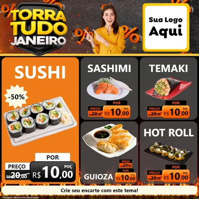 Modelo de Rede Social para Feed Facebook com o tema Torra Tudo Janeiro para Comida japonesa