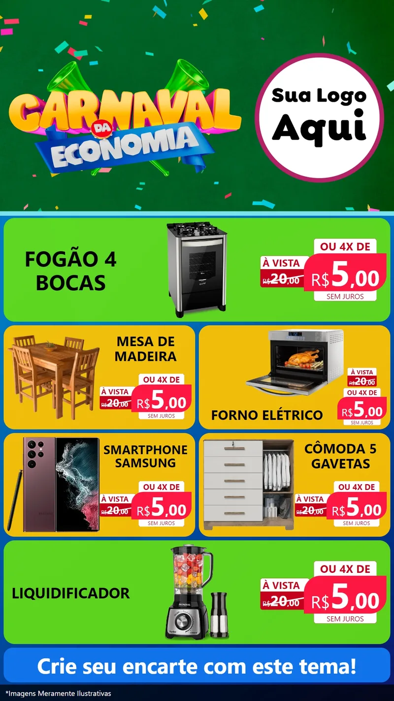 Modelo de TV para TV Vertical com o tema Carnaval da Economia para Móveis e Eletro