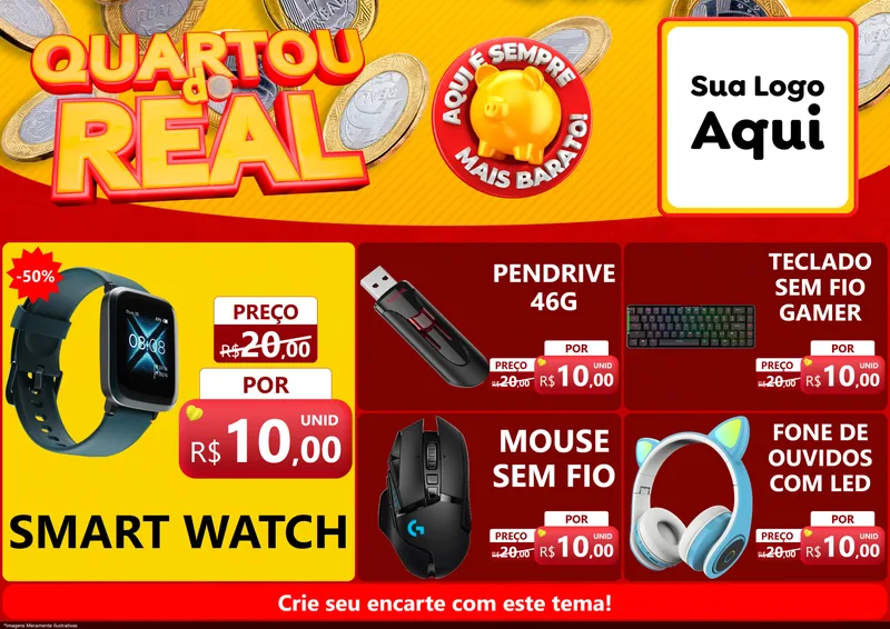 Modelo de Encarte para Encarte A4 Horizontal com o tema Quartou do Real para Informática