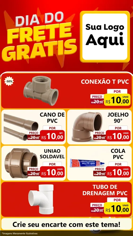 Modelo de TV para TV Vertical com o tema Dia do Frete Grátis para Tubos e conexões
