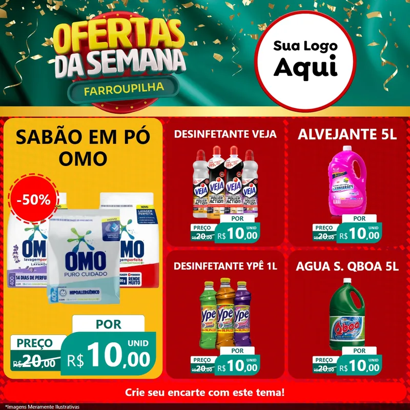 Modelo de Rede Social para Feed Facebook com o tema Ofertas da Semana Farroupilha para Produtos de Limpeza