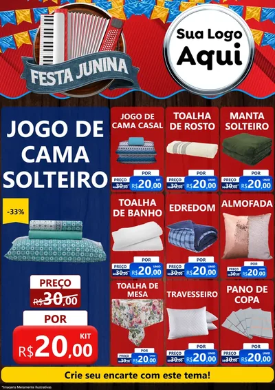 Modelo de Encarte para Encarte A4 Vertical com o tema Festa Junina para Cama, Mesa e Banho
