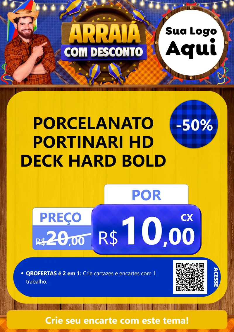 Modelo de Cartaz para Cartaz A4 Vertical com o tema Arraiá Com Desconto para Pisos e revestimentos