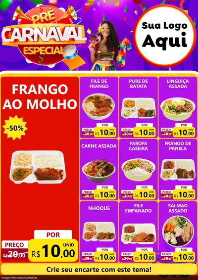 Modelo de Encarte para Encarte A4 Vertical com o tema Pré-Carnaval Especial para Restaurante