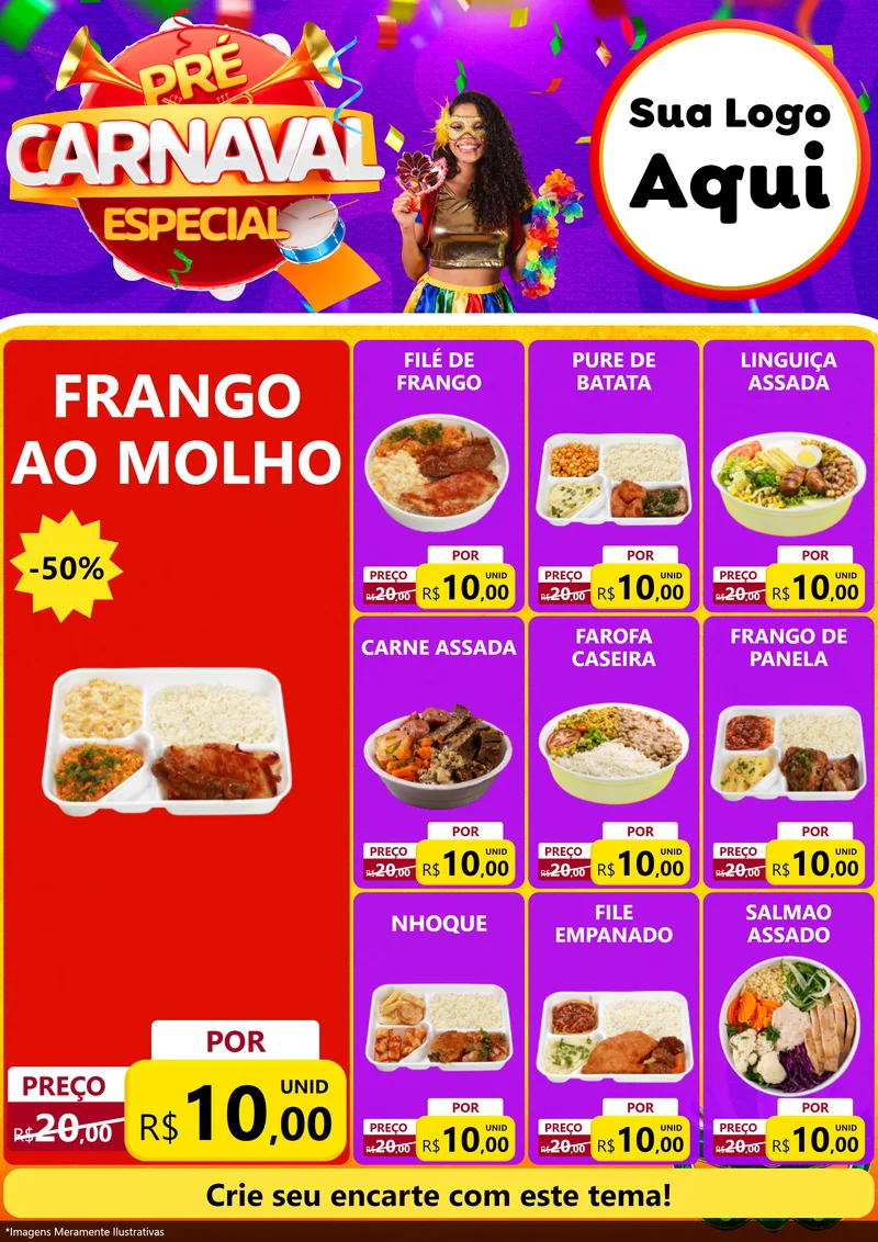 Modelo de Encarte para Encarte A4 Vertical com o tema Pré-Carnaval Especial para Restaurante