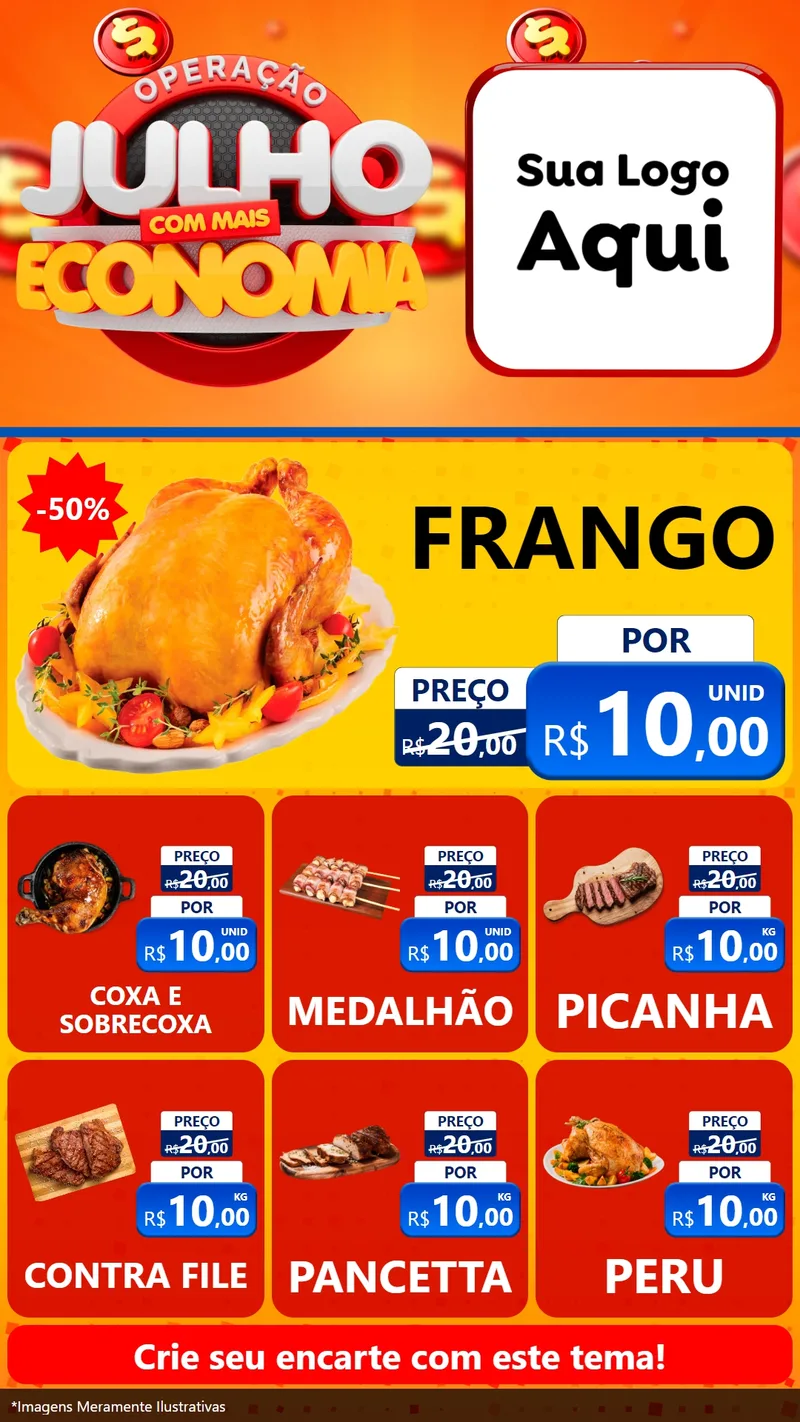 Modelo de Rede Social para Stories com o tema Operação Julho Com Mais Economia para Assados