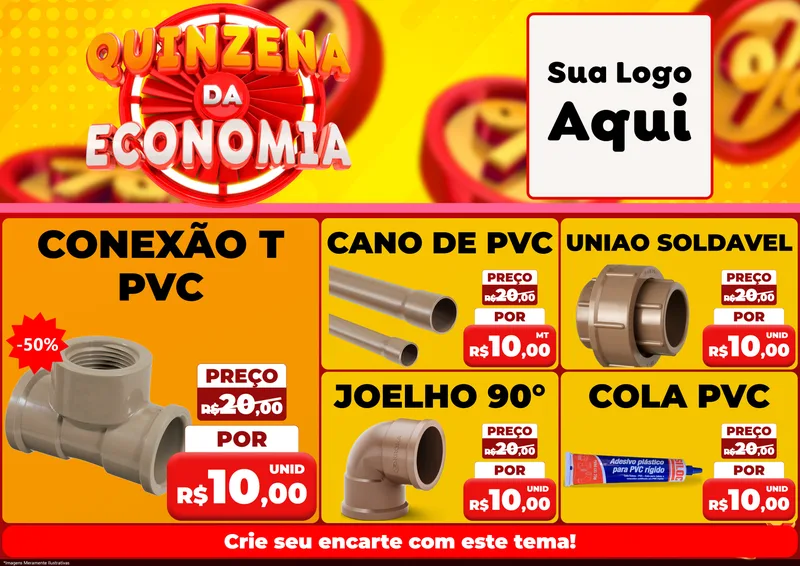 Modelo de Encarte para Encarte A4 Horizontal com o tema Quinzena Da Economia para Tubos e conexões