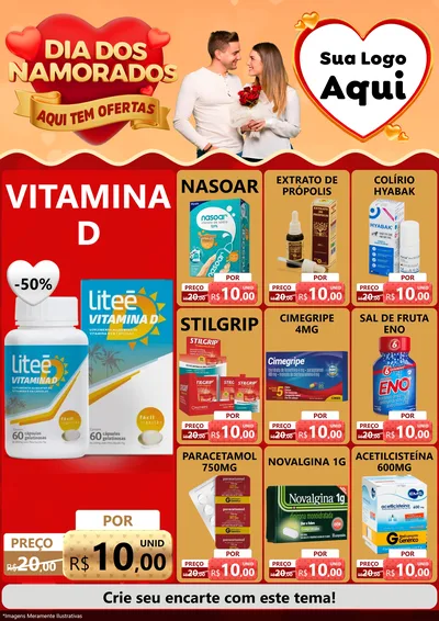 Modelo de Encarte para Encarte A4 Vertical com o tema Dia dos Namorados - Aqui Tem Ofertas para Farmácia