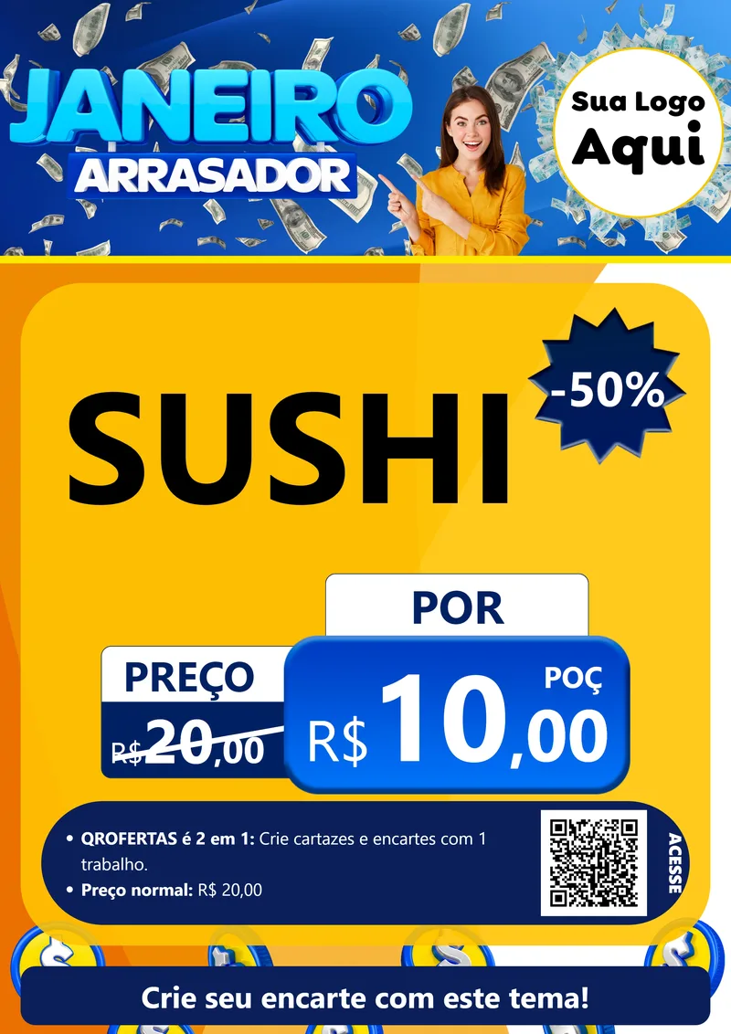 Modelo de Cartaz para Cartaz A4 Vertical com o tema Janeiro Arrasador para Comida japonesa