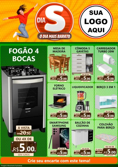 Modelo de Encarte para Encarte A4 Vertical com o tema Dia S - O Dia Mais Barato para Móveis e Eletro