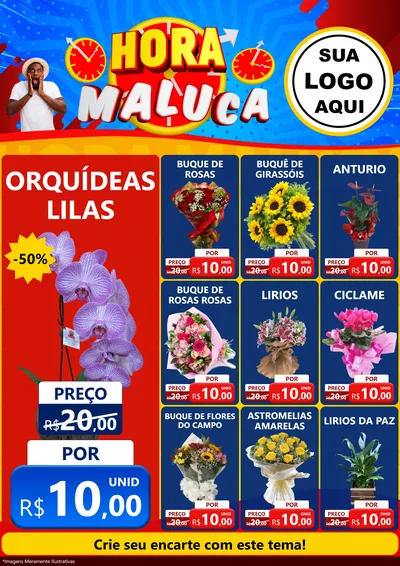 Modelo de Encarte para Encarte A4 Vertical com o tema Hora Maluca para Floricultura e jardim