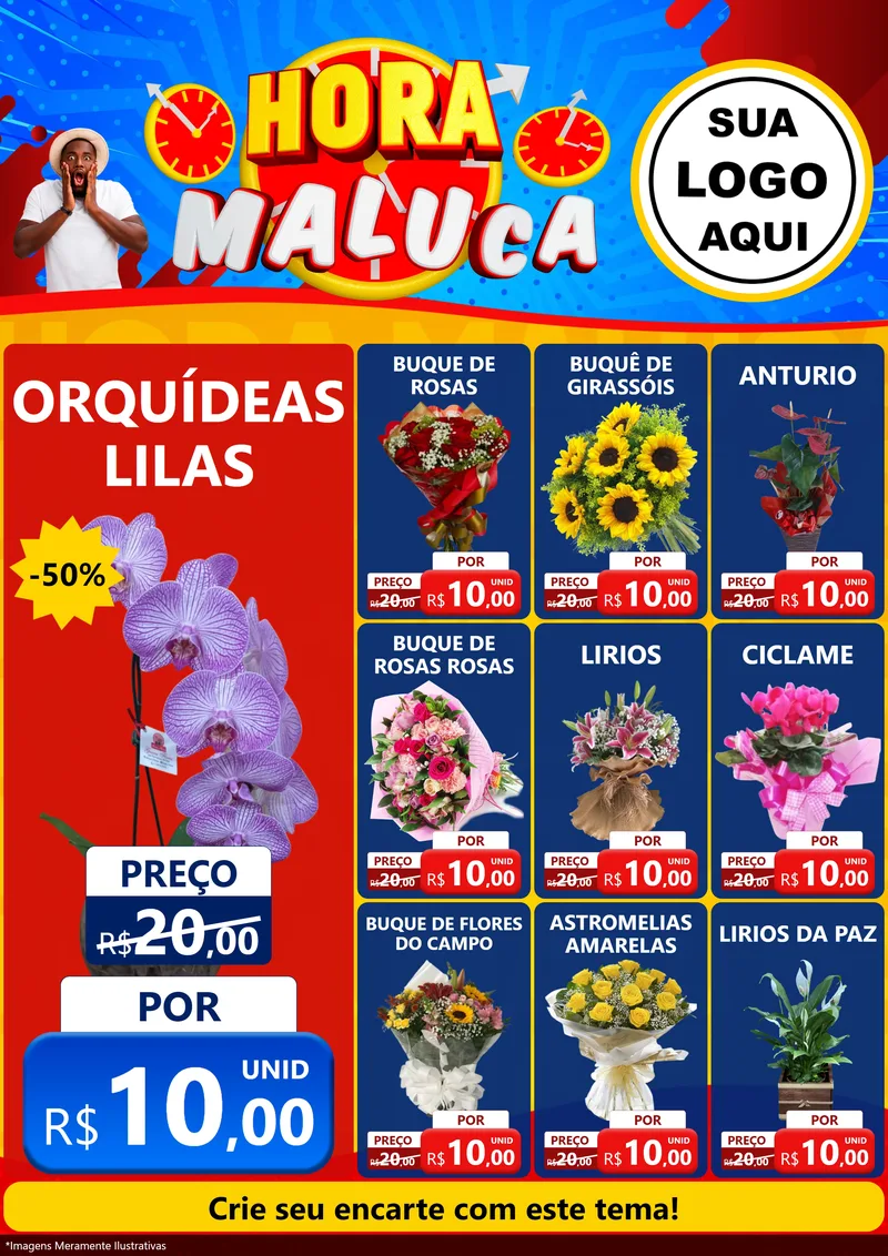 Modelo de Encarte para Encarte A4 Vertical com o tema Hora Maluca para Floricultura e jardim
