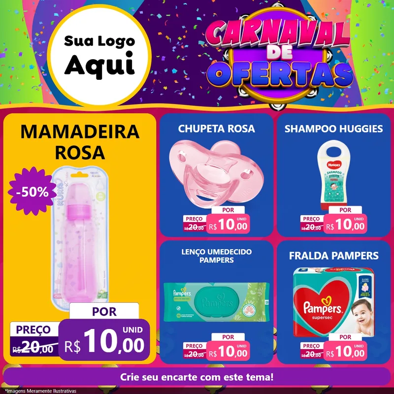 Modelo de Rede Social para Feed Facebook com o tema Carnaval de Ofertas para Bebês