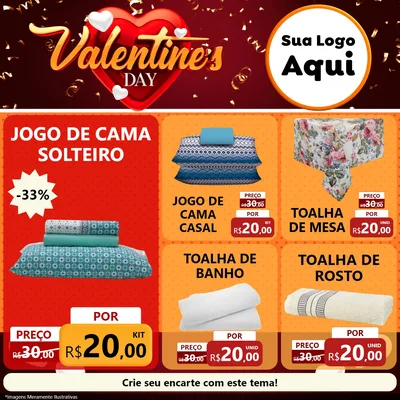 Modelo de Rede Social para Feed Facebook com o tema Valentine's Day para Cama, Mesa e Banho