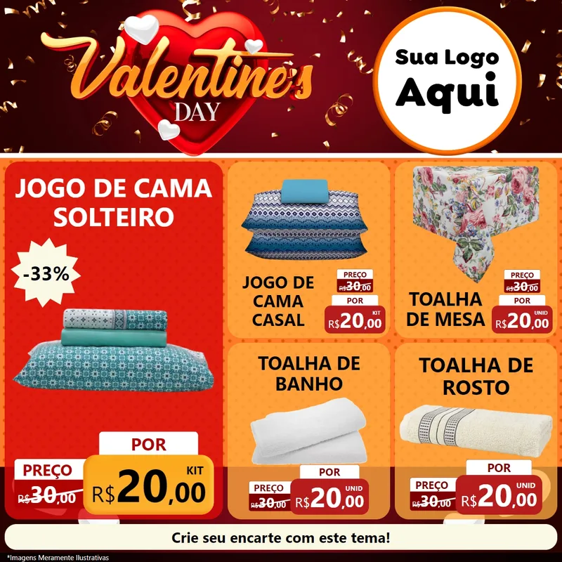 Modelo de Rede Social para Feed Facebook com o tema Valentine's Day para Cama, Mesa e Banho
