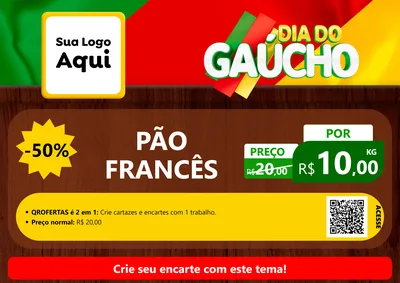 Modelo de Cartaz para Cartaz A4 Horizontal com o tema Dia do Gaúcho para Padaria