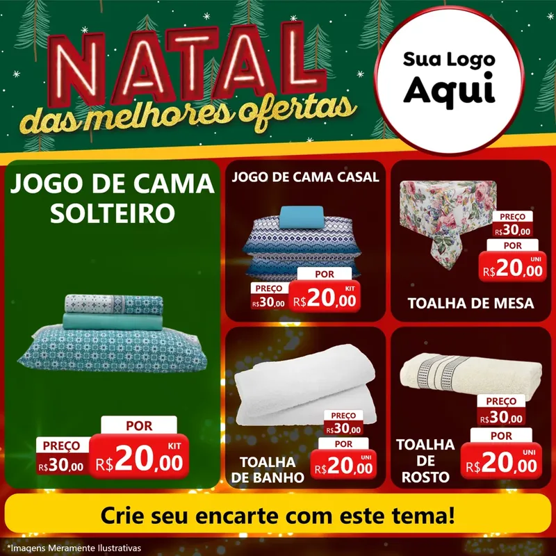 Modelo de Rede Social para Feed Facebook com o tema Natal das Melhores Ofertas para Cama, Mesa e Banho