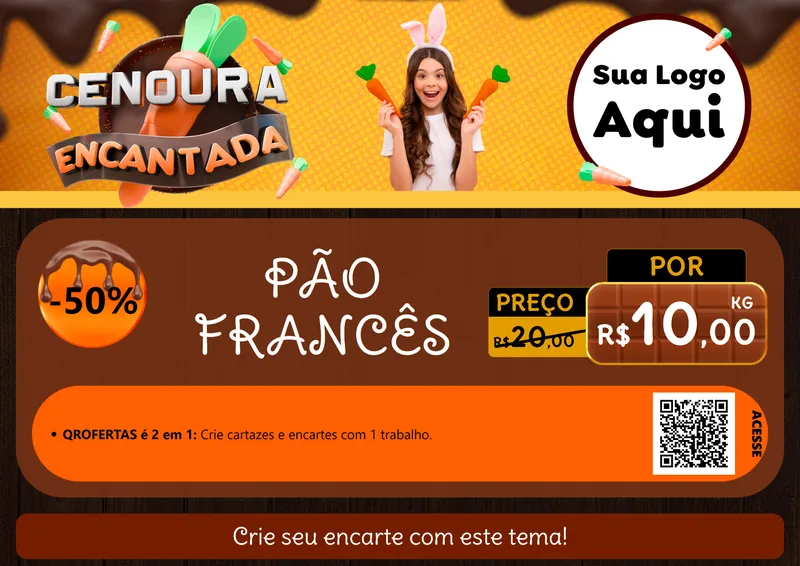 Modelo de Cartaz para Cartaz A4 Horizontal com o tema Cenoura Encantada - Páscoa para Padaria